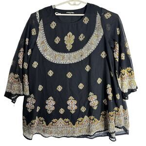 Colors of India Dress Women NO SIZE TAG Black Brown Orange Boho Sheer DISCOLOR